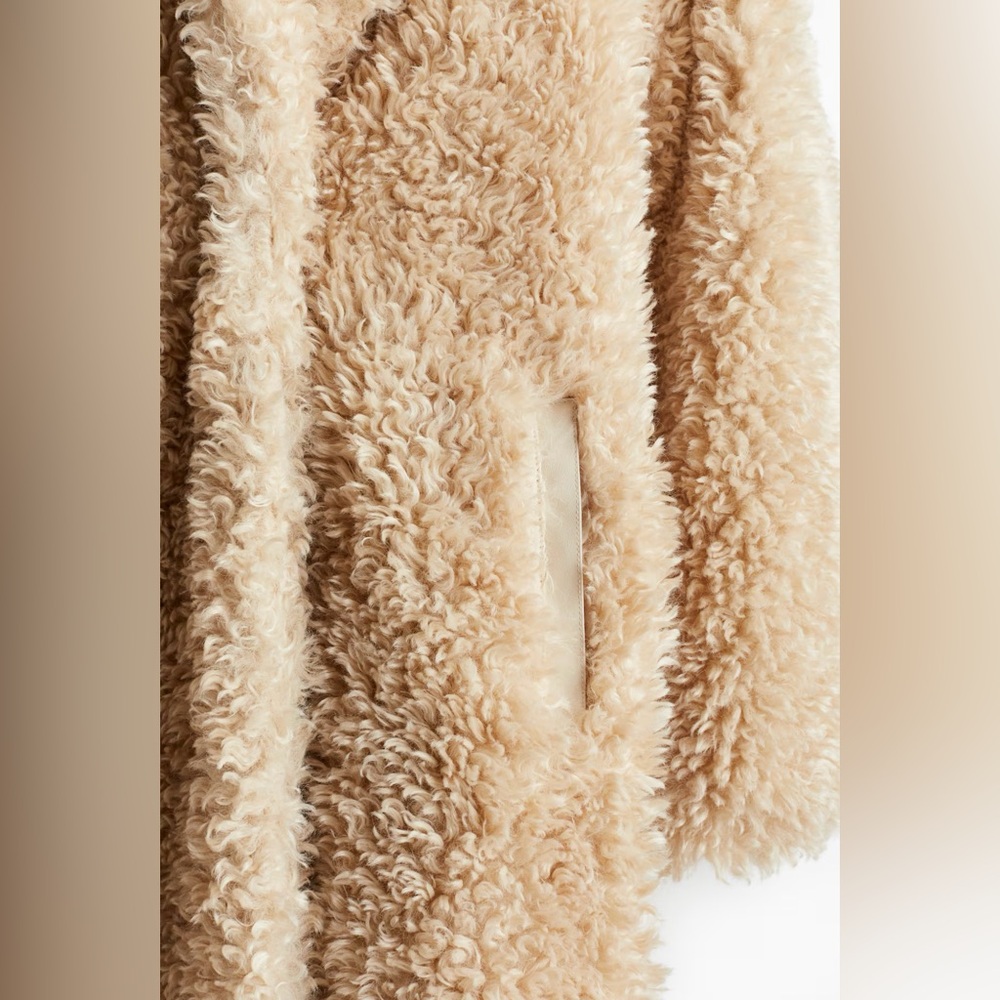 H&M TIE-BELT TEDDY FLEECE COAT - Picture 2 of 6